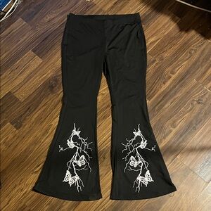 SHEIN Black Flare Pants with White Butterfly Design
